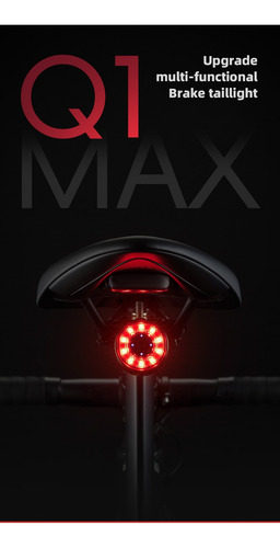 Luz Trasera Inteligente Sensor Freno Impermeable Rockbros Negra