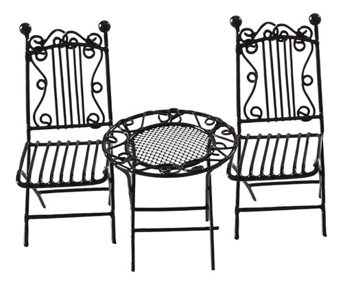 Mesa De Café 1/12, 3 Piezas, Silla Dorada Para Micropaisaje