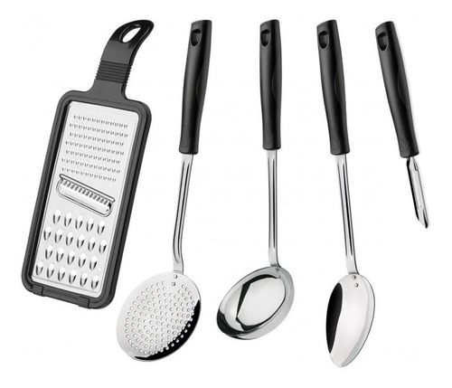 Imagem 1 de 2 de Jogo De Utensílios Easy Em Aço Inox Cabo Polipropileno 5 Pçs