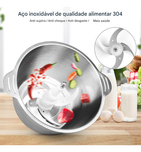 Processador Elétrico Com 4 Lâminas Em Inox De Carne E Legume