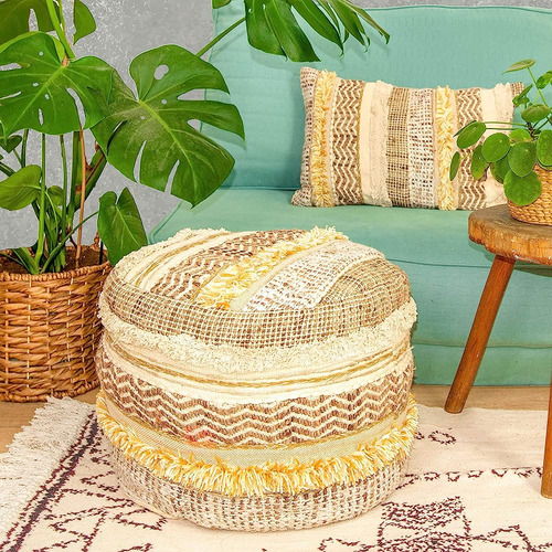 Mandala Life Art Moroccan Pouf Ottoman Cover - Pure Wool And