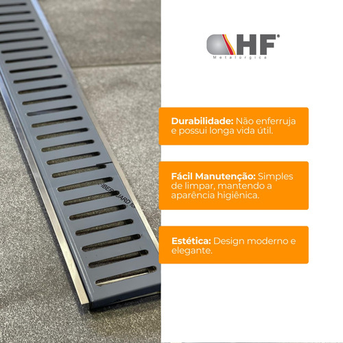Ralo Linear 15x100 Grelha Inox Escovado Com Suporte Caixilho