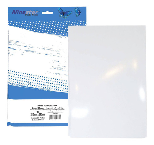 Papel 180g A4 Fotográfico Glossy Branco Brilhante 50 Folhas