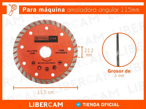 Imagen 4 de 10 de Disco Diamantado Para Amoladora Angular 115mm Turbo