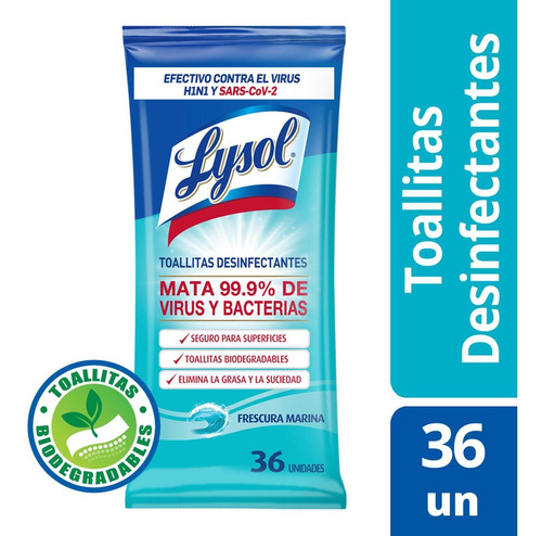 Lysol Desinfectante Toallitas Biodegradable Fre Marina 36uds