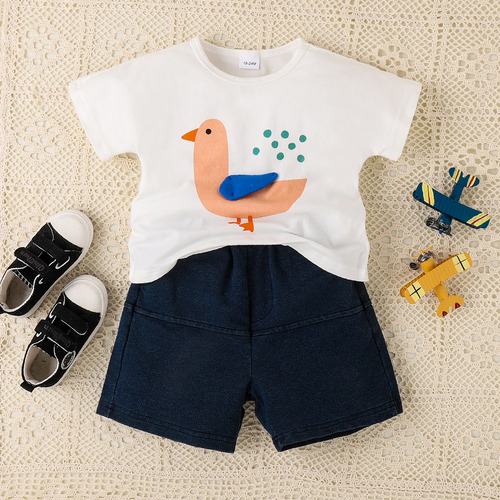 2pcs Conjunto De Algodón De Manga Corta Para Bebés D 1-6 Año Blanco 2-3 Y