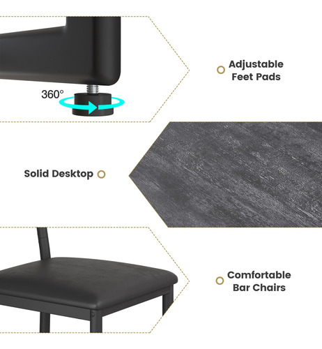 Garveehome Juego De Mesa Y Sillas De Bar Para 2 Juego De