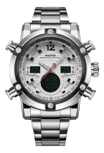 Relógio Masculino Weide Anadigi Wh-5205 Prata Com Branco