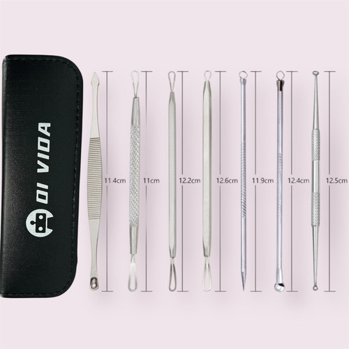 Kit Extrator De Cravos E Espinhas 7 Curetas Aço Inoxidável