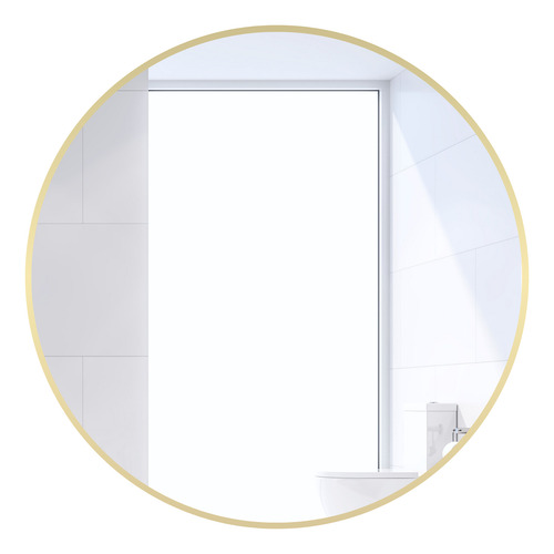Espejo 50cm Diámetro Marco Acero Color Oro Moderno