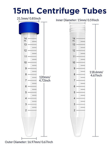 Pack 25 Tubos Para Centrífuge De Polipropileno  Cónico 15ml