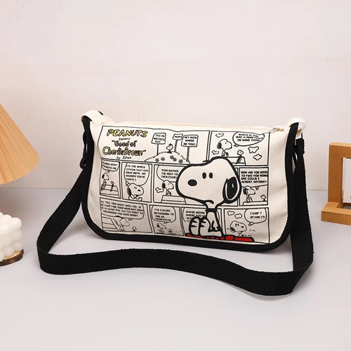 Bolso De Hombro Poliéster Dibujos Animados Beige Peanuts Níquel Negro