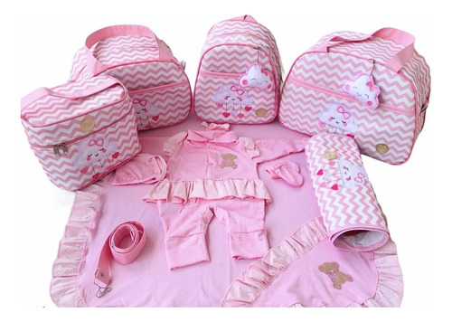 Kit Bolsas Maternidade + Saída Maternidade Elyã Baby Rosa