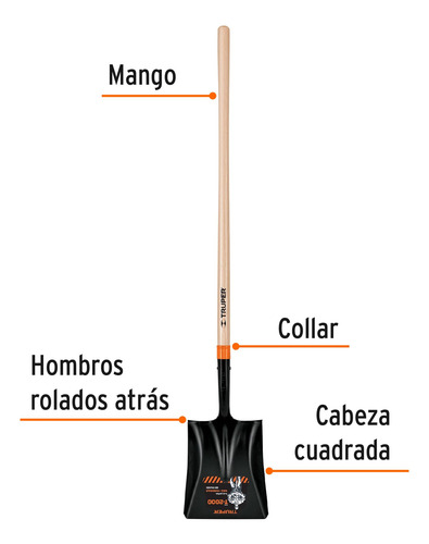 Pala T-2000 Cuadrada Mango Largo 45p - 17176 - Truper