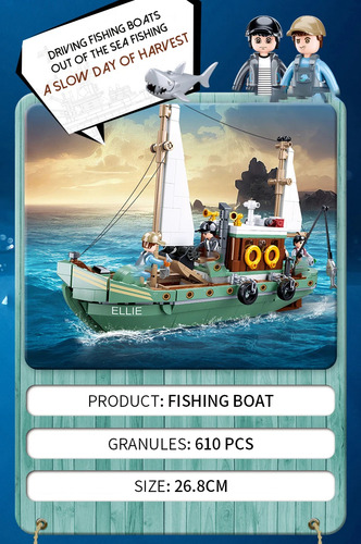 Estupendo Set De Construcción De Barcos De Pesca Con Tiburon