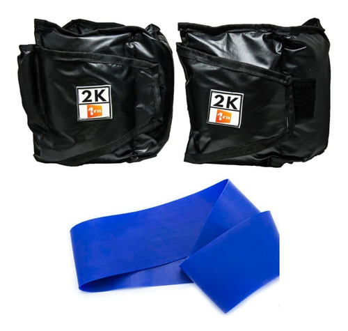 Kit Caneleira/tornozeleira Peso 2kg + Mini Band Leve Azul