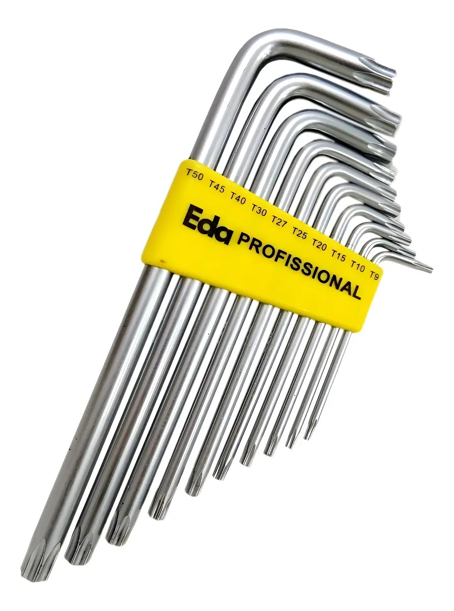 Kit jogo chave torx aço tipo L com 10 peças T9 a T50