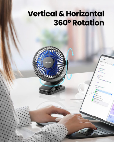Ventilador Portátil Recargable Usb Con Clip Y 3 Velocidades Negro Y Azul