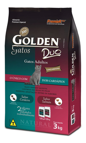 Alimento Golden Premium Especial Duo para gato adulto sabor cordeiro e salmão em sacola de 3kg