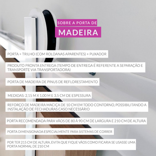 Porta Carvalho 80cm + Kit Correr 1,5m + Puxador 1m Branco