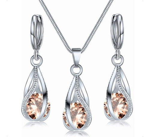 Fino Set Collar Y Aretes Plata Ley Amor Boda