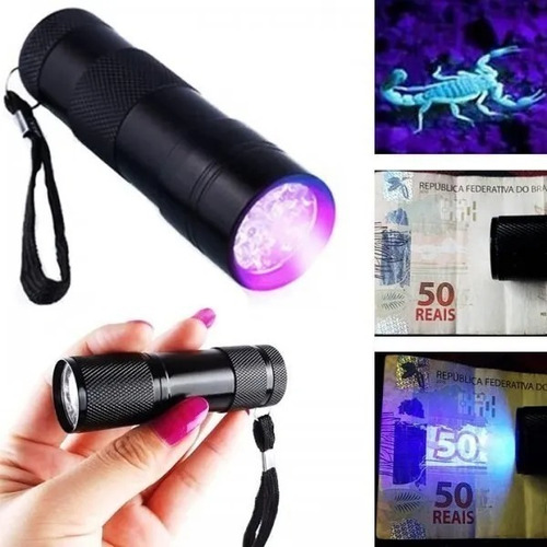 Lanterna Ultravioleta Luz Negra Uv 9 Leds Testa Nota Falsa 