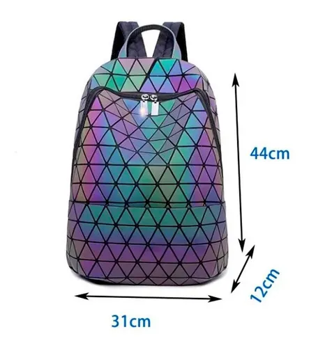 Mochila Tornasol Geometrica Luminosa Unisex Escolar Versatil