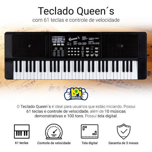 Imagem 5 de 8 de Teclado Musical Para Iniciantes Queens 61 Teclas 10 Musicas