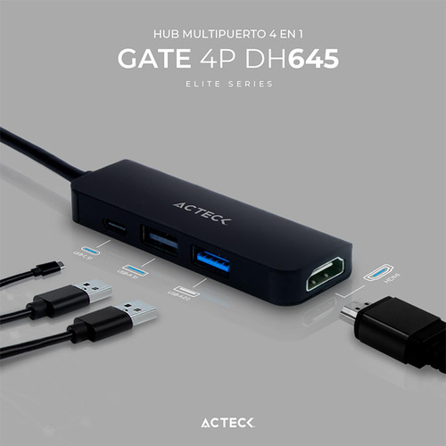 Hub Acteck Gate 4p Dh645 Multipuerto 4 En 1 Usb-c Hdmi 4k