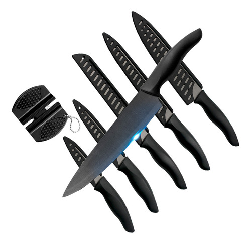 Set Juego De Cuchillos 6 Piezas Piedra De Molino Acero Inox Color Negro
