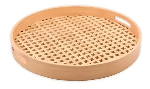 Bandeja Em Bambu Redonda Vazada 35cm Oikos