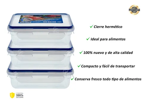 X3 Envase Rectangular Reutilizable Porta Comida Vasijas Casa