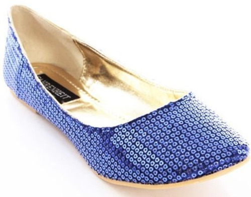 Zapato Ballerina N°38,5 Lentejuelas Azul Importados Usa
