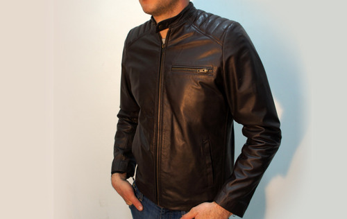 Campera De Cuero Nico Matelaseada Marrón Hombre 100% Cuero