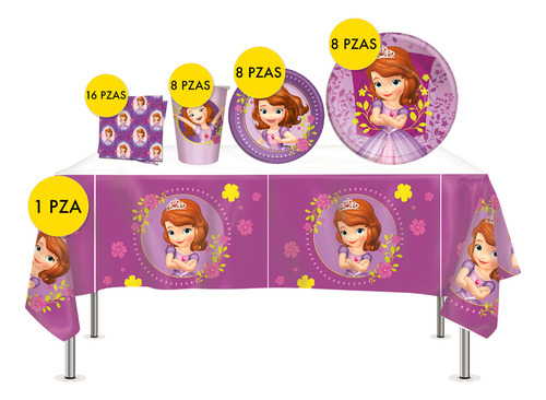 Kit Fiesta Basico Princesa Sofia 8 Personas