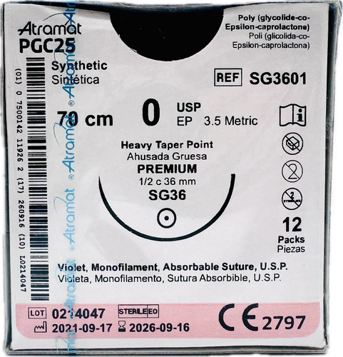 Sutura Pgc25 0 (monocryl) Ref: Sg3601 Atramat