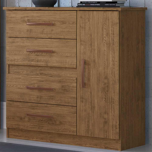 Cômoda 4 Gavetas 1 Porta Luíza Multimóveis Vcr4157 Cor Nogueira