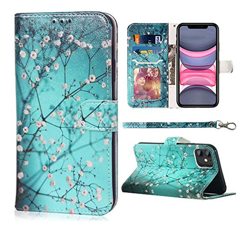 Funda Cartera Para iPhone 11 Plum Blossom Piel Sintetica