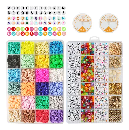 Un juego de abalorios con letras y multicolor para crear pulseras
