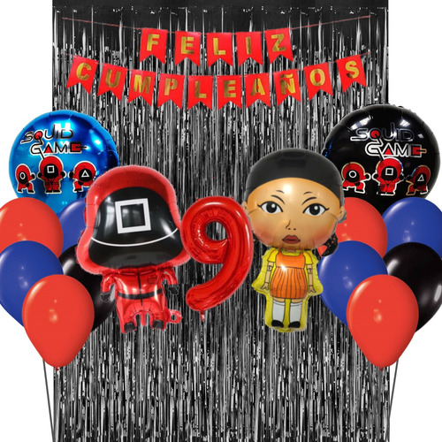 Combo Cumpleaños Globos Tematica Juego Del Calamar Muñeca