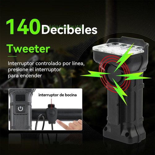 Luz Bicicleta Recargable Delantera Traser 12 Led Y Claxon