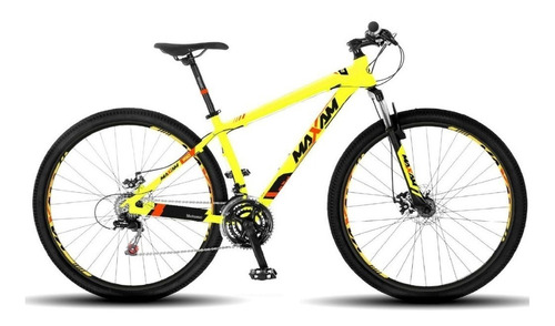 Mountain bike Motomel Maxam 190 R29 S 21v frenos de disco mecánico cambios Shimano Tourney Sis color amarillo/negro con pie de apoyo  