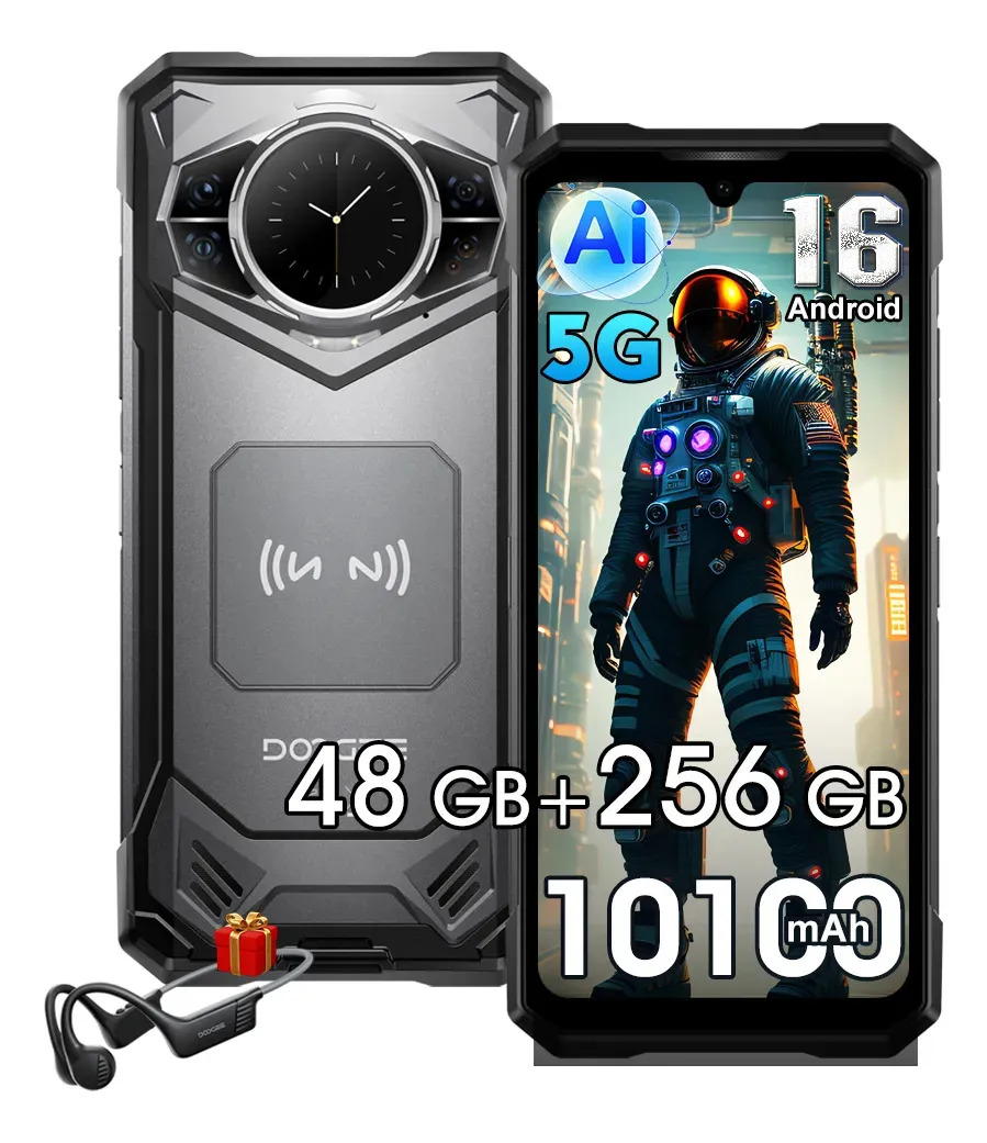 DOOGEE S200E 5G AI Celular Resistente Android 16,Pantalla Trasera Multifunción de 1,32",48GB+256GB/2TB,100MP+20MP Teléfono Robusto,10100mAh 33W,6.72" FHD+120Hz con Auriculares,NFC/Face ID/WiFi6/IP68 G