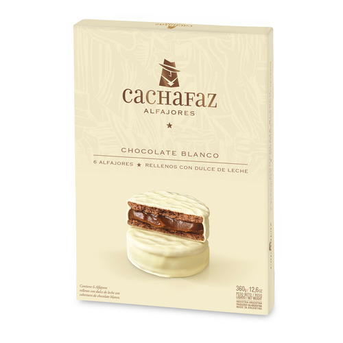 Imagen 1 de 2 de Alfajor Cachafaz Chocolate Blanco Con Dulce De Leche 6 Un.