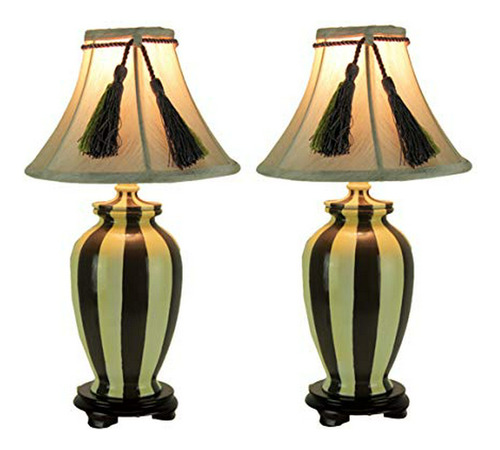 Lámpara De Mesa - Vertical Striped Small Ceramic Table Lamp 
