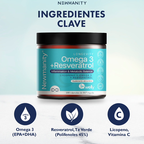 Newmanity Omega 3 + Resveratrol y Licopeno 180 cápsulas sin sabor