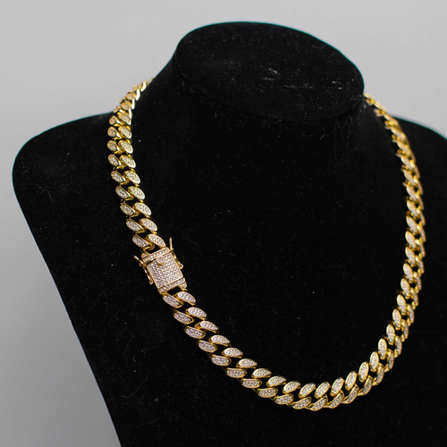 Imagen 3 de 4 de Cadena Cubana Enchapado Con Zirconas - Cobra