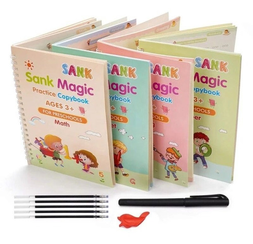 Juego 4 De Libros Magic Practice Copybook Con Lápiz 