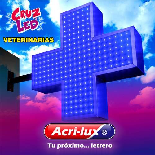 Cartel Cruz Led Veterinaria 60x60 Cm Doble Faz Multi-efectos