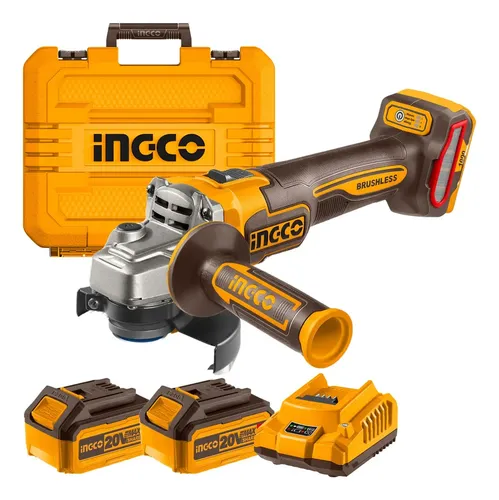 Esmerilhadeira Angular Brushless 4.1/2 CAGLI271532-9 INGCO com 2 baterias, maleta e 10 discos